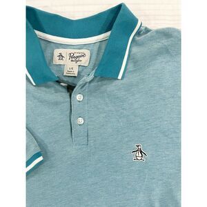 Original Penguin Men's Striped Neck Polo (Turquoise, Size Large, 100% Cotton)